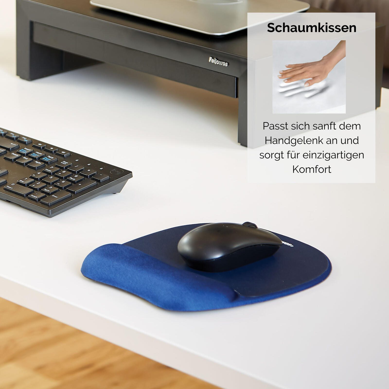Fellowes Mousepad mit Handgelenkauflage Memory Foam dunkelblau