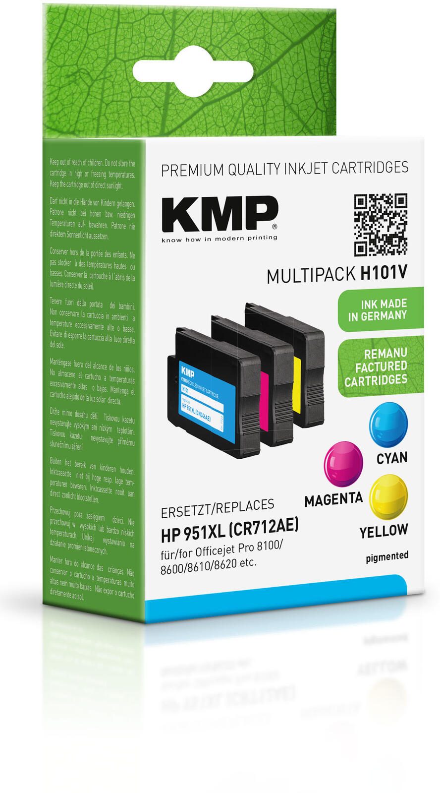 KMP Druckerpatronen H101V cyan, magenta, gelb kompatibel zu HP 951XL (CN046AE/CN047AE/CN048AE), 3er-Set