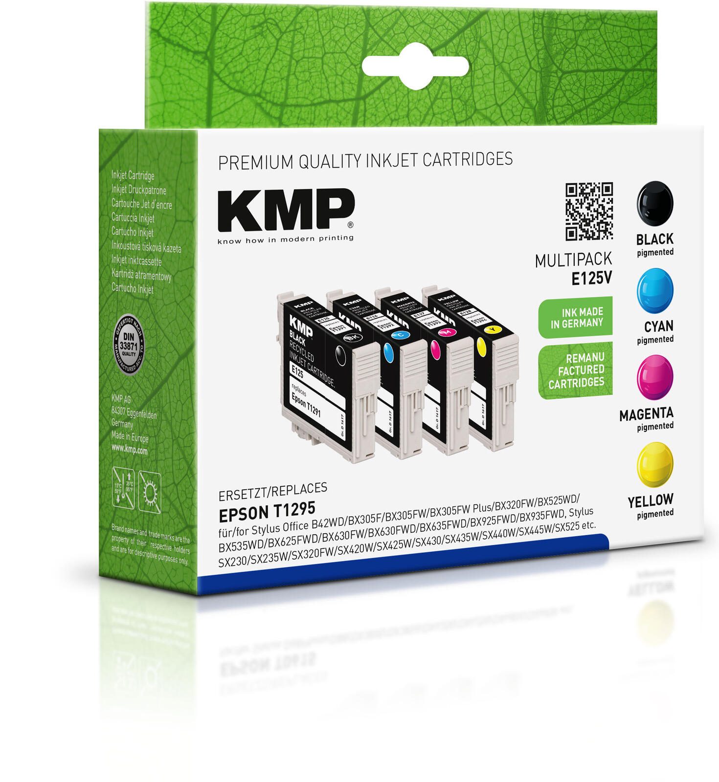 KMP Druckerpatronen E125V schwarz, cyan, magenta, gelb kompatibel zu EPSON T1295L, 4er-Set