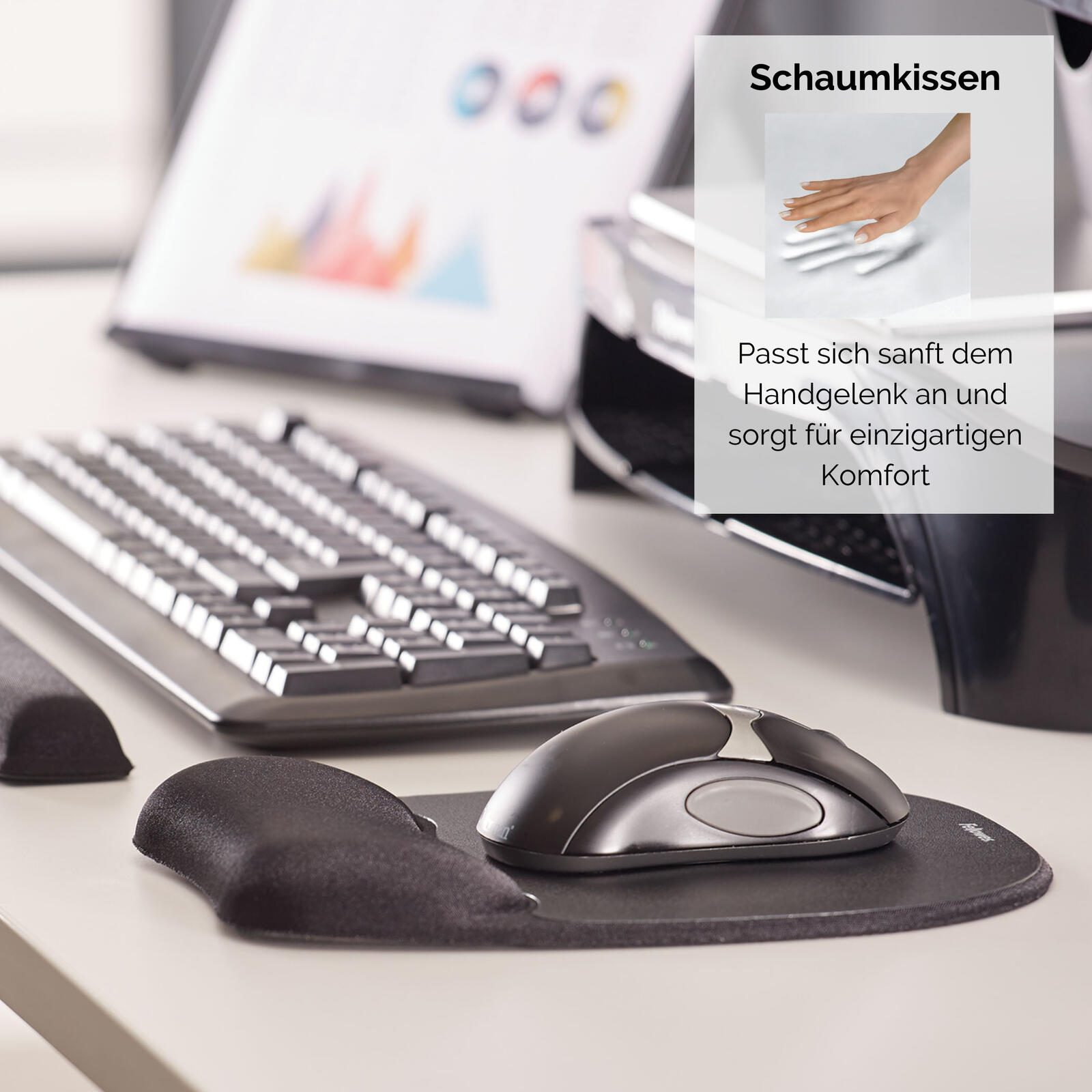 Fellowes Mousepad mit Handgelenkauflage Memory Foam schwarz
