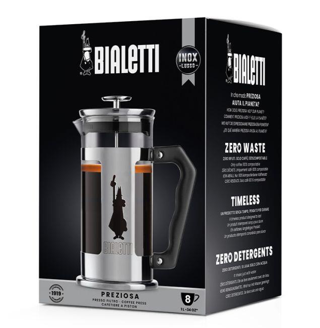 Bialetti Preziosa French-Press - Kaffee- und Teebereiter - silber/schwarz - Edelstahl/Glas - 1l