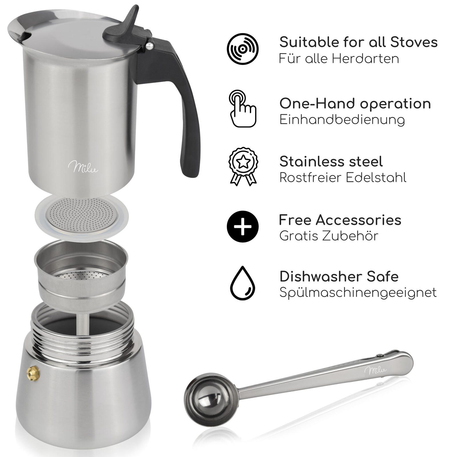Milu 6 Tassen Espressokocher silber/schwarz