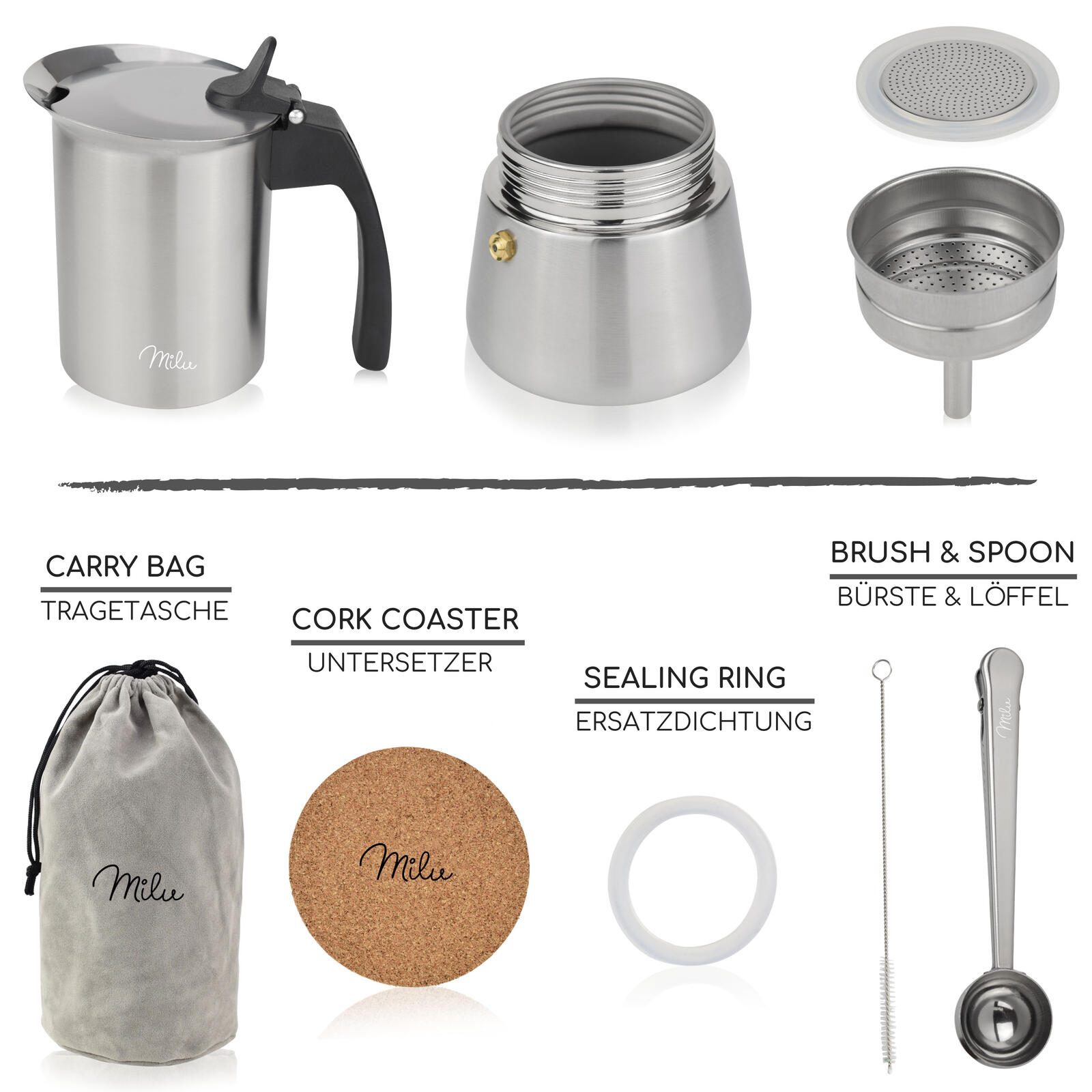 Milu 6 Tassen Espressokocher silber/schwarz