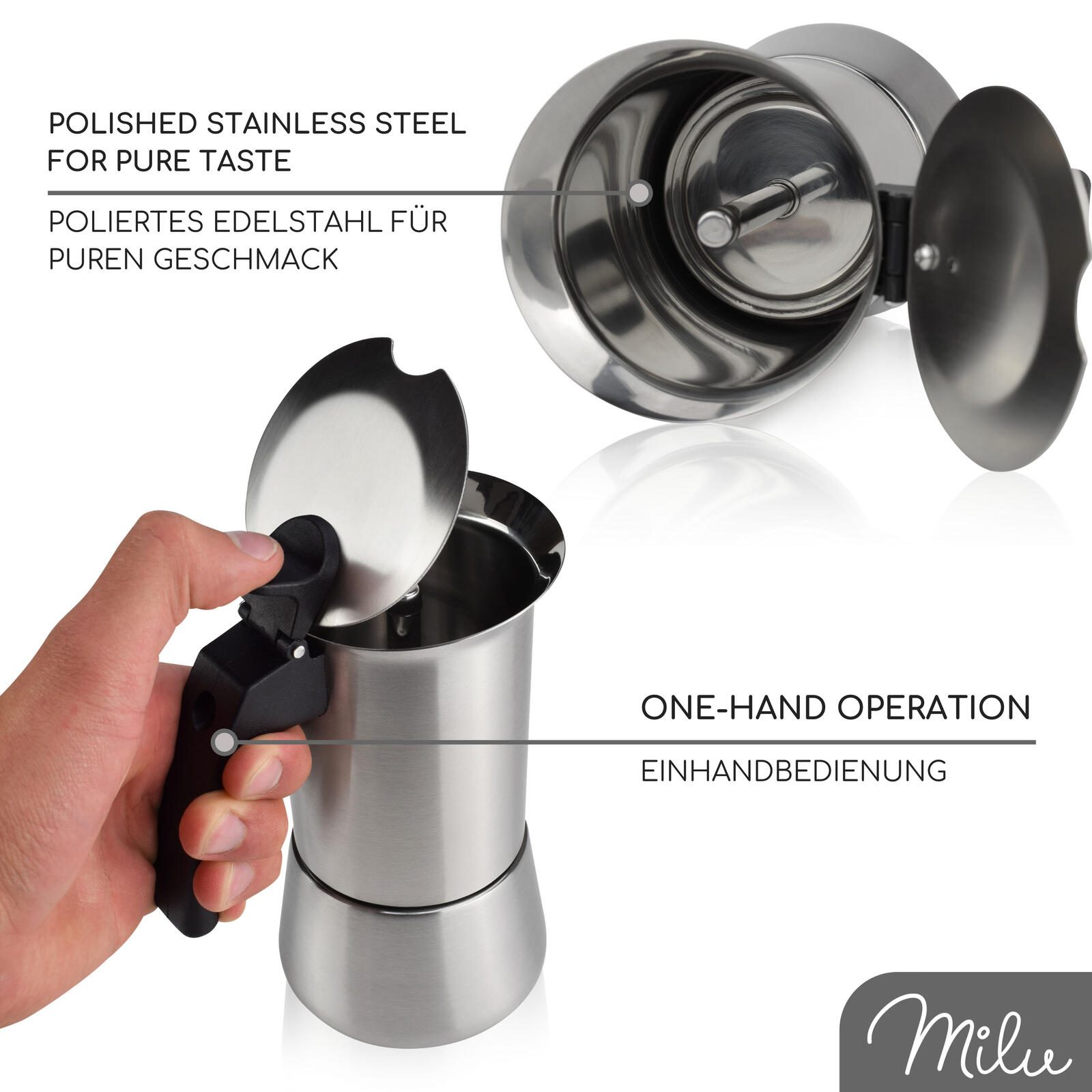 Milu 2 Tassen Espressokocher silber/schwarz