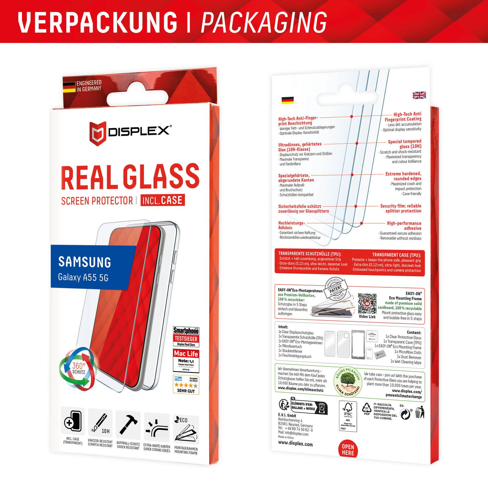DISPLEX Panzerglas (10H) + Schutzhülle für Samsung Galaxy A55 5G