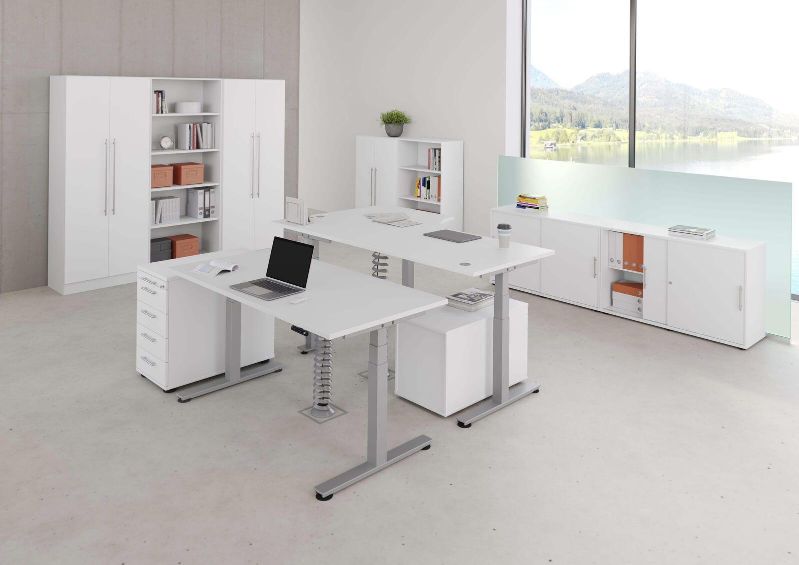 HAMMERBACHER elektrisch höhenverstellbarer Schreibtisch VXDSM2E/W/S weiß