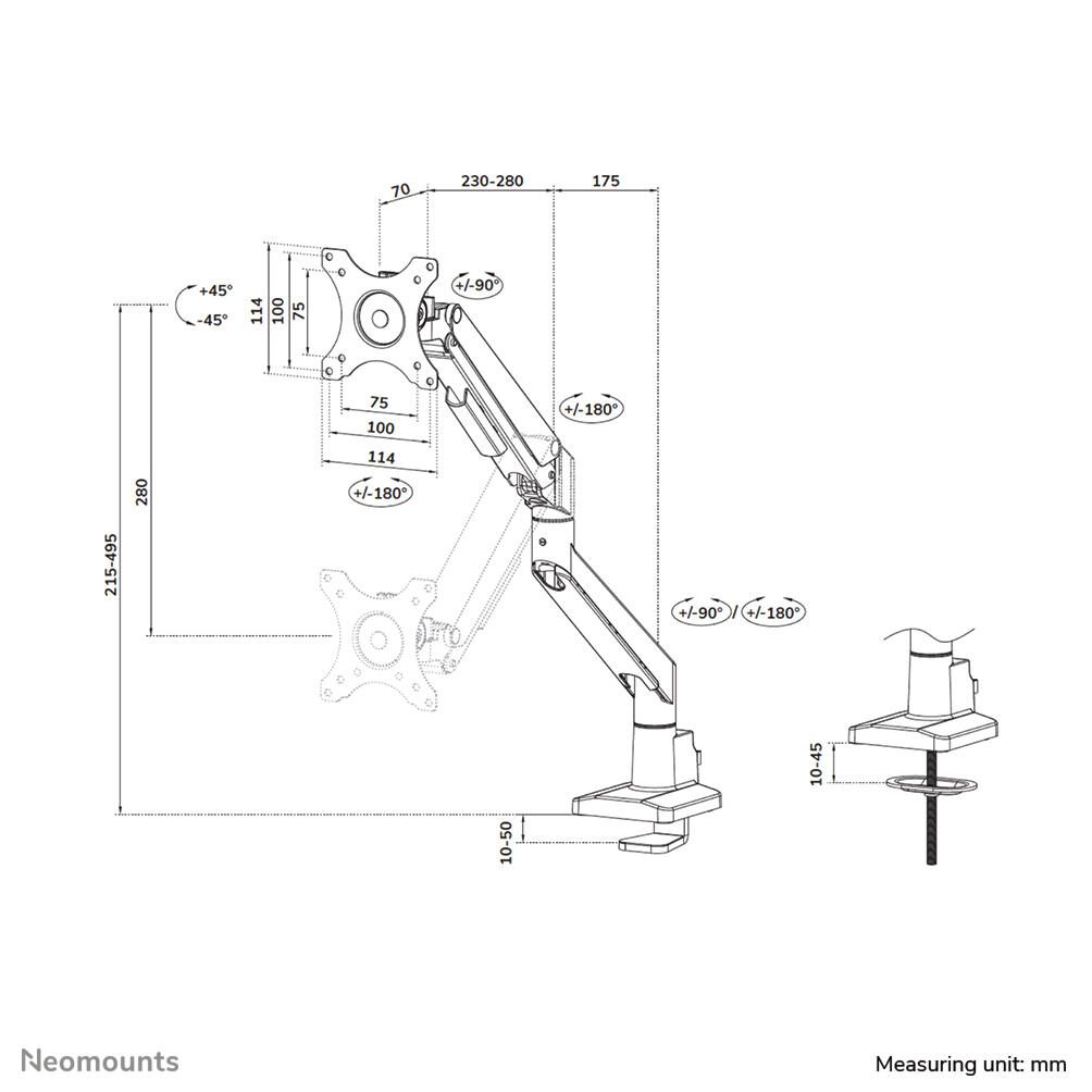 Neomounts DS70-250SL1 vollbewegliche Tischhalterung für 17-35" Bildschirme - Silber