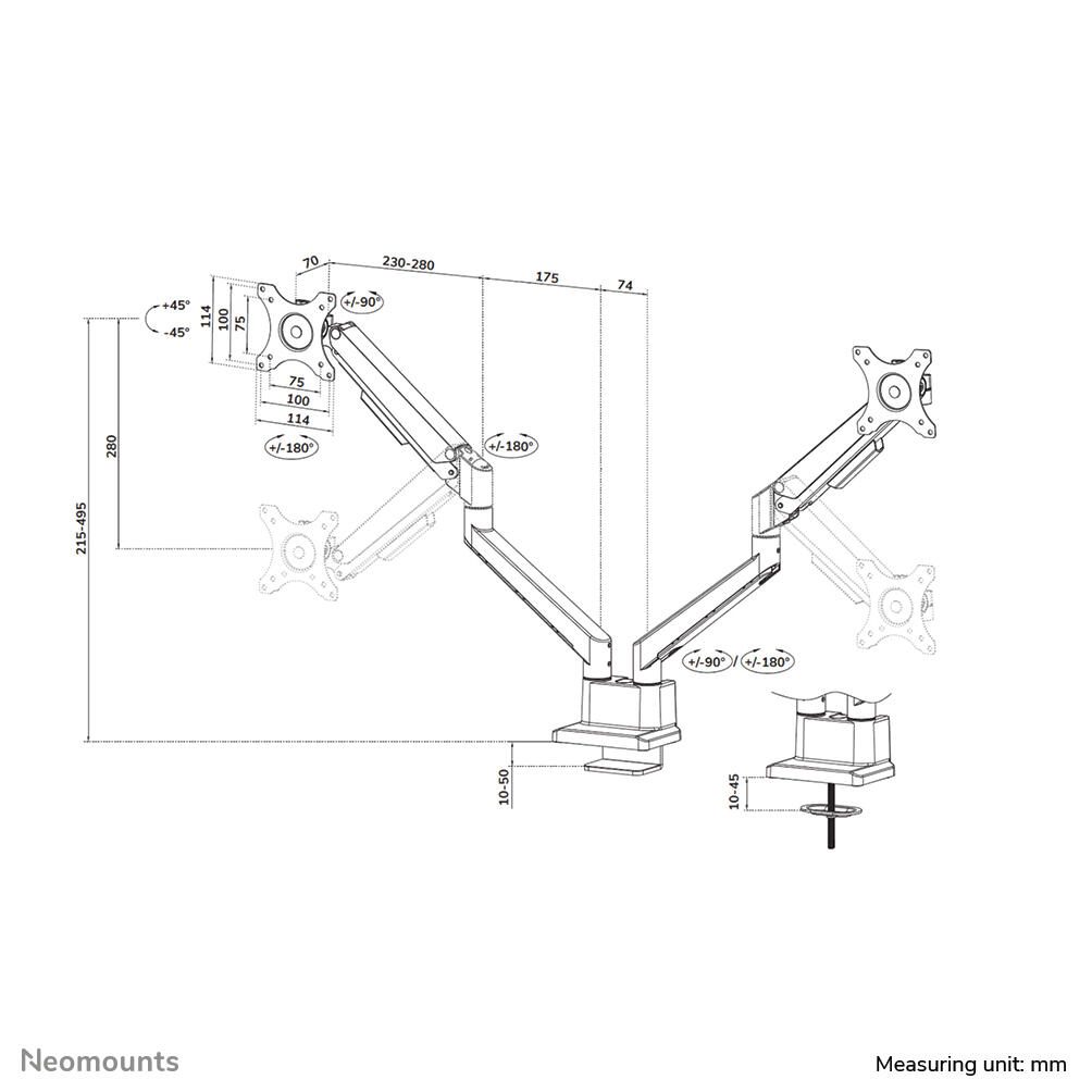 Neomounts DS70-250SL2 vollbewegliche Tischhalterung für 17-32" Bildschirme - Silber