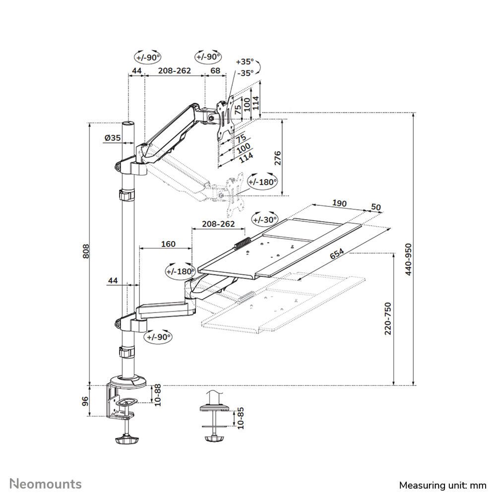 Neomounts DS90-325BL1 höhenverstellbarer, tischmontierter Arbeitsplatz für 17-32" Bildschirme, Tastatur und Maus - Schwarz