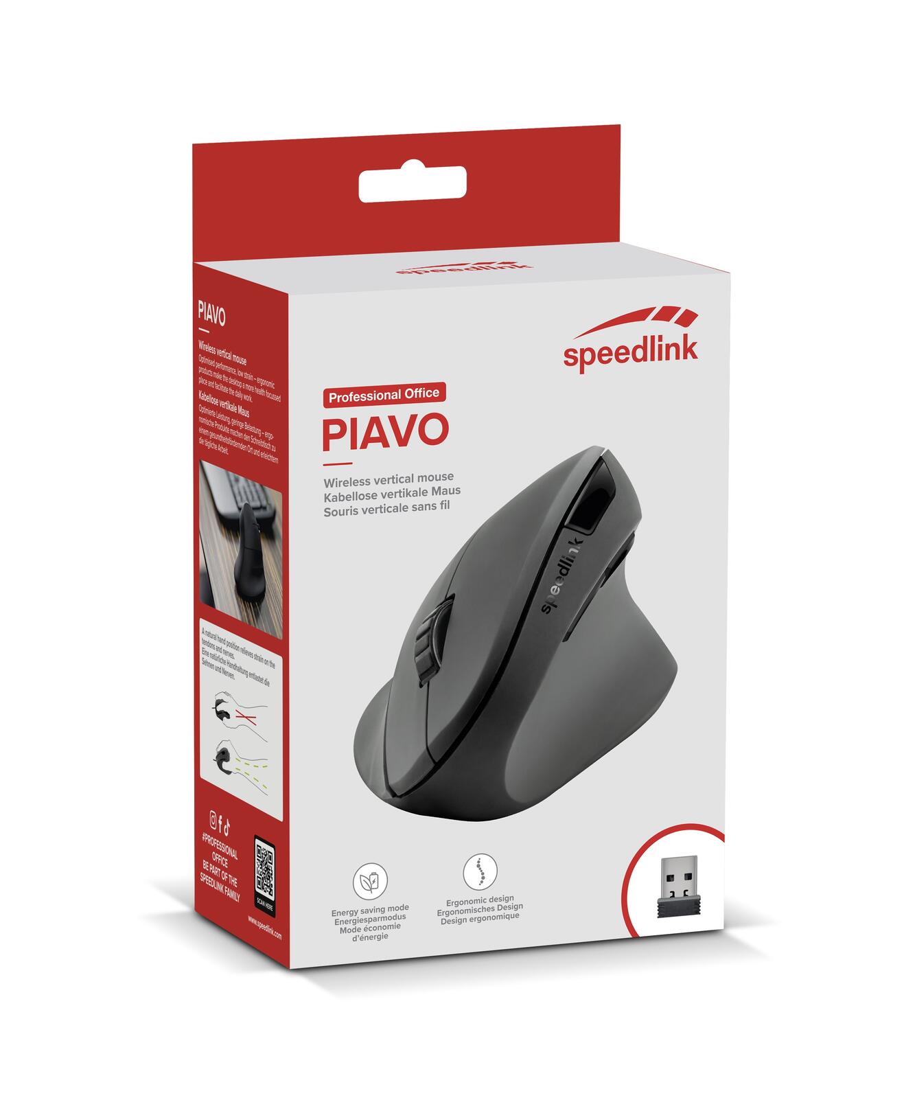 Speedlink PIAVO Ergonomic Vertical Wireless Maus, schwarz