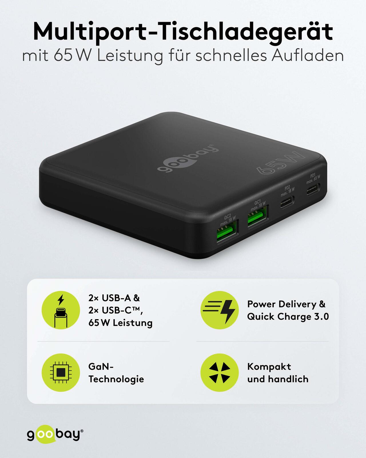 goobay GaN-Ladestation Multiport 65W