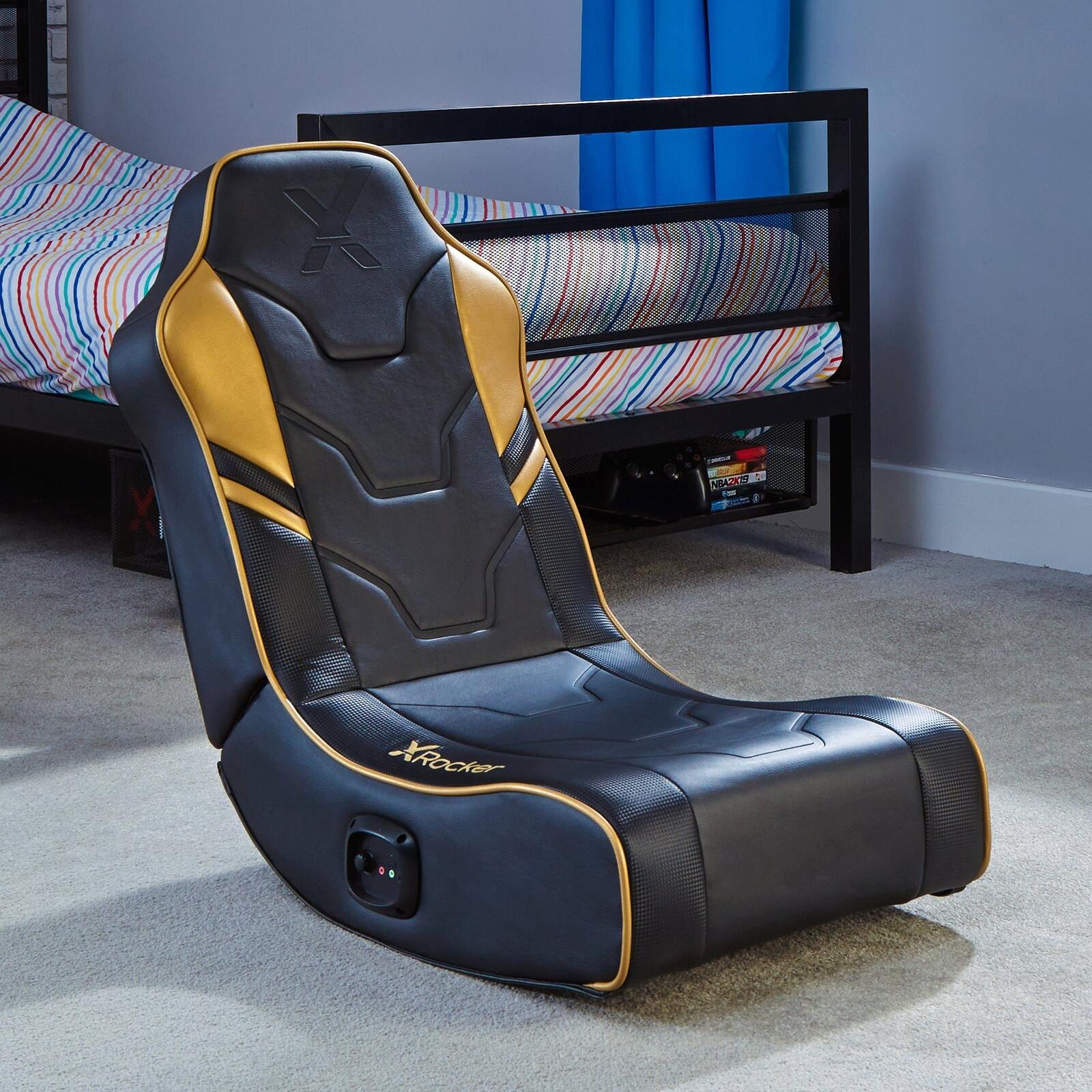X Rocker Shadow 2.0 Floor Rocker Gaming-Bodensessel für Kinder & Jugendliche mit Audiosystem - schwarz/gold