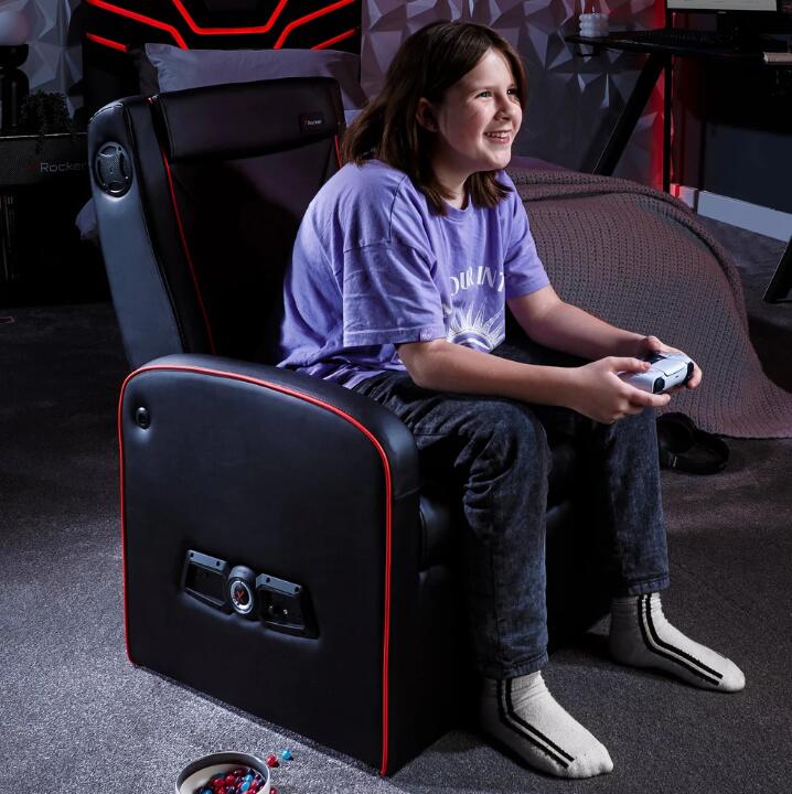 X Rocker Shift Luxe Junior 2.1 Ottoman Gaming-Sessel mit Stereo-Lautsprechersystem und Subwoofer - schwarz/rot