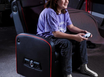 X Rocker Shift Luxe Junior 2.1 Ottoman Gaming-Sessel mit Stereo-Lautsprechersystem und Subwoofer - schwarz/rot