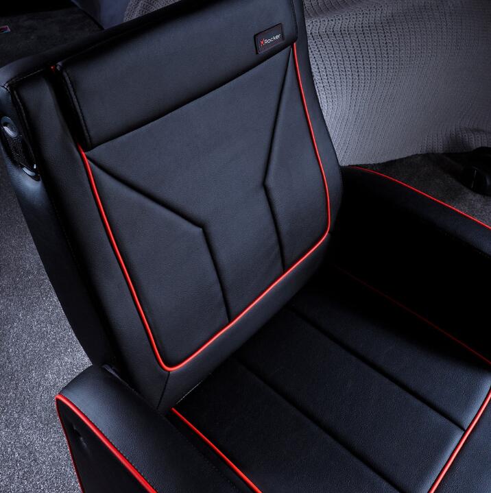 X Rocker Shift Luxe Junior 2.1 Ottoman Gaming-Sessel mit Stereo-Lautsprechersystem und Subwoofer - schwarz/rot