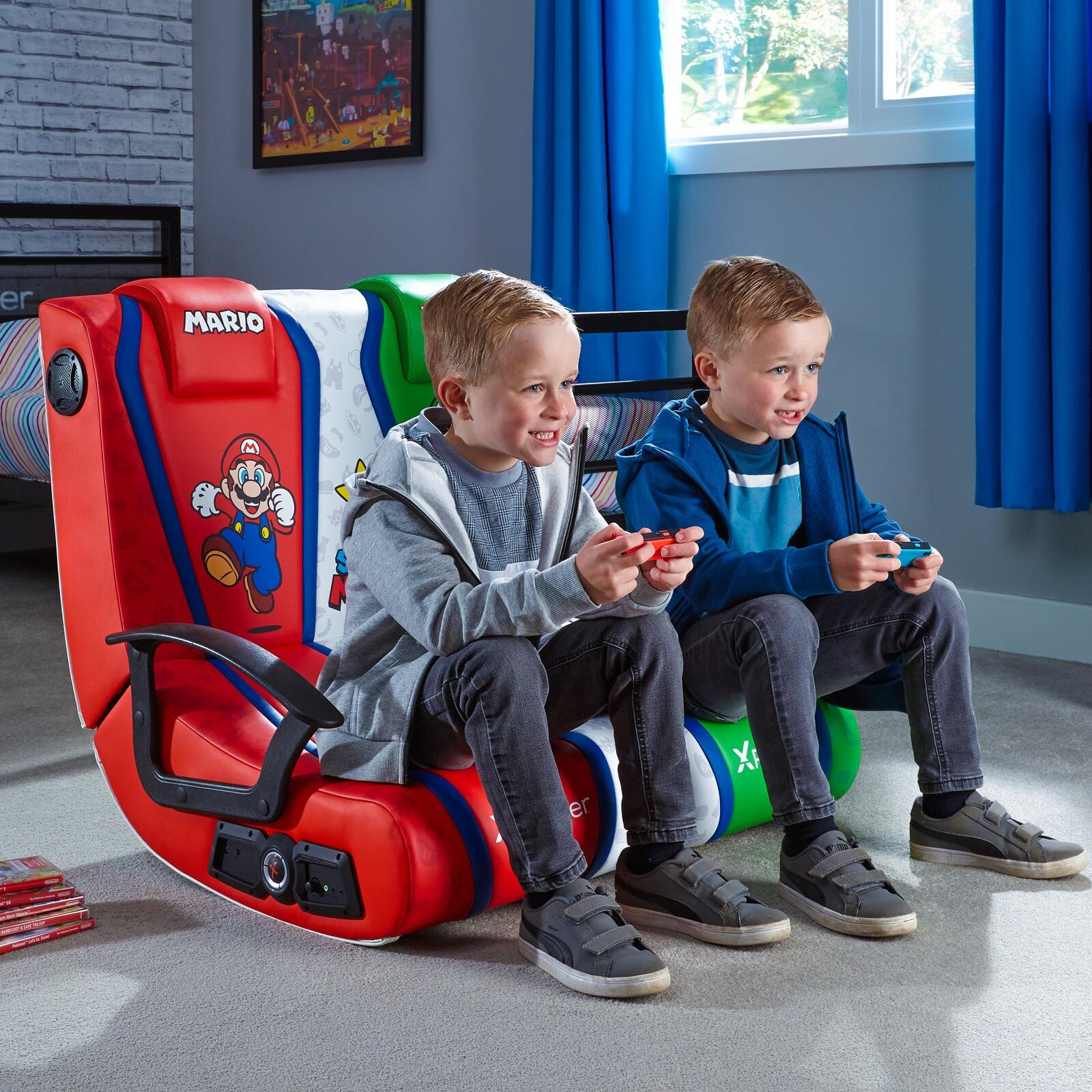 X Rocker Nintendo Super Mario™ Dual Rivals Floor Rocker Gaming-Bodensessel für Kinder & Jugendliche mit 2.1 Soundsystem - rot/weiß/grün