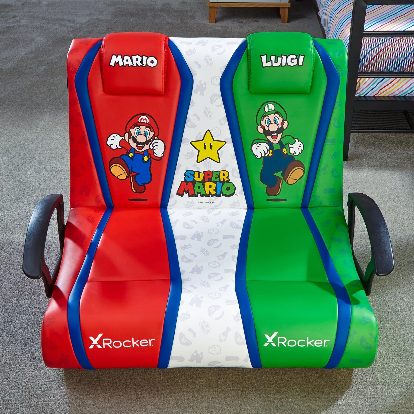 X Rocker Nintendo Super Mario™ Dual Rivals Floor Rocker Gaming-Bodensessel für Kinder & Jugendliche mit 2.1 Soundsystem - rot/weiß/grün