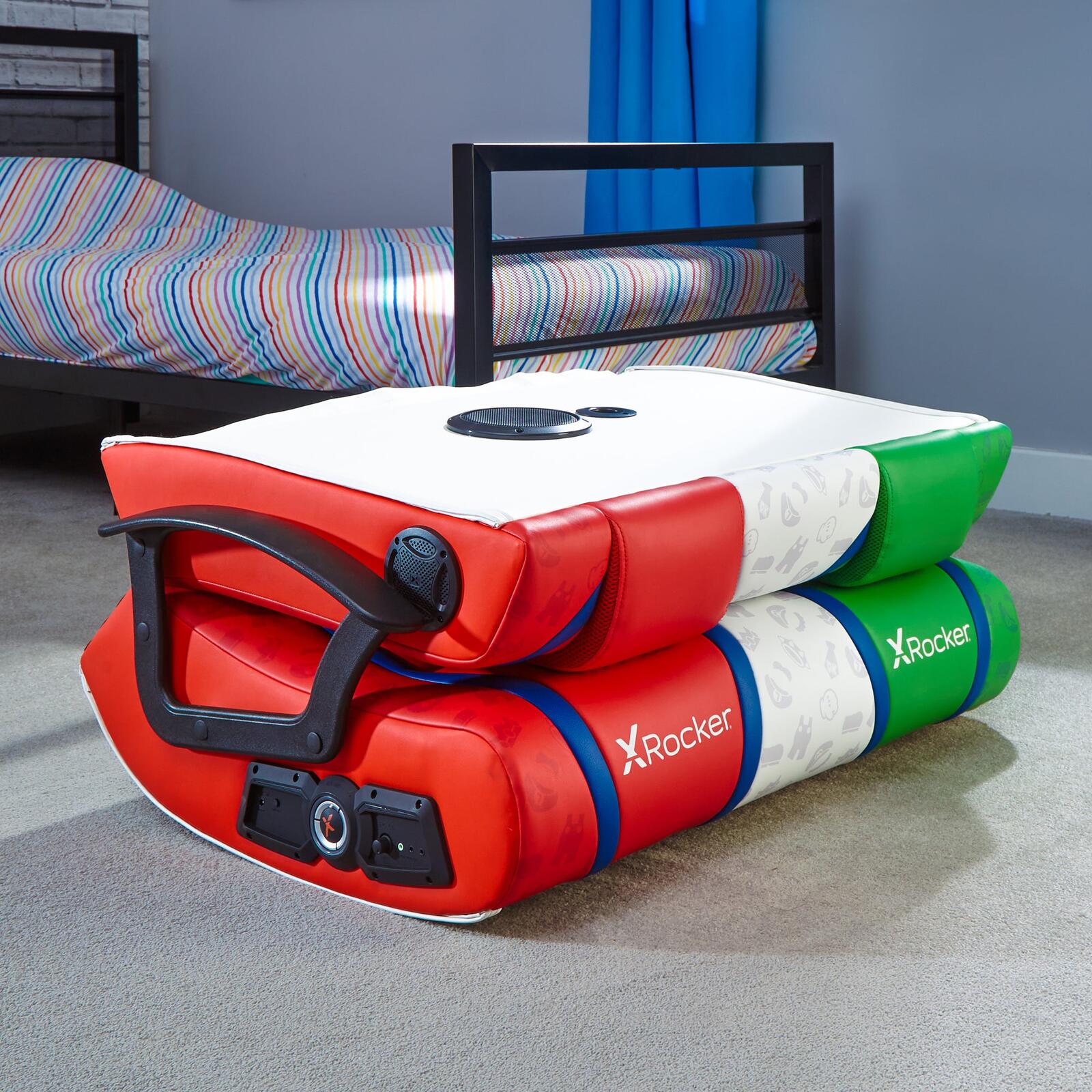X Rocker Nintendo Super Mario™ Dual Rivals Floor Rocker Gaming-Bodensessel für Kinder & Jugendliche mit 2.1 Soundsystem - rot/weiß/grün