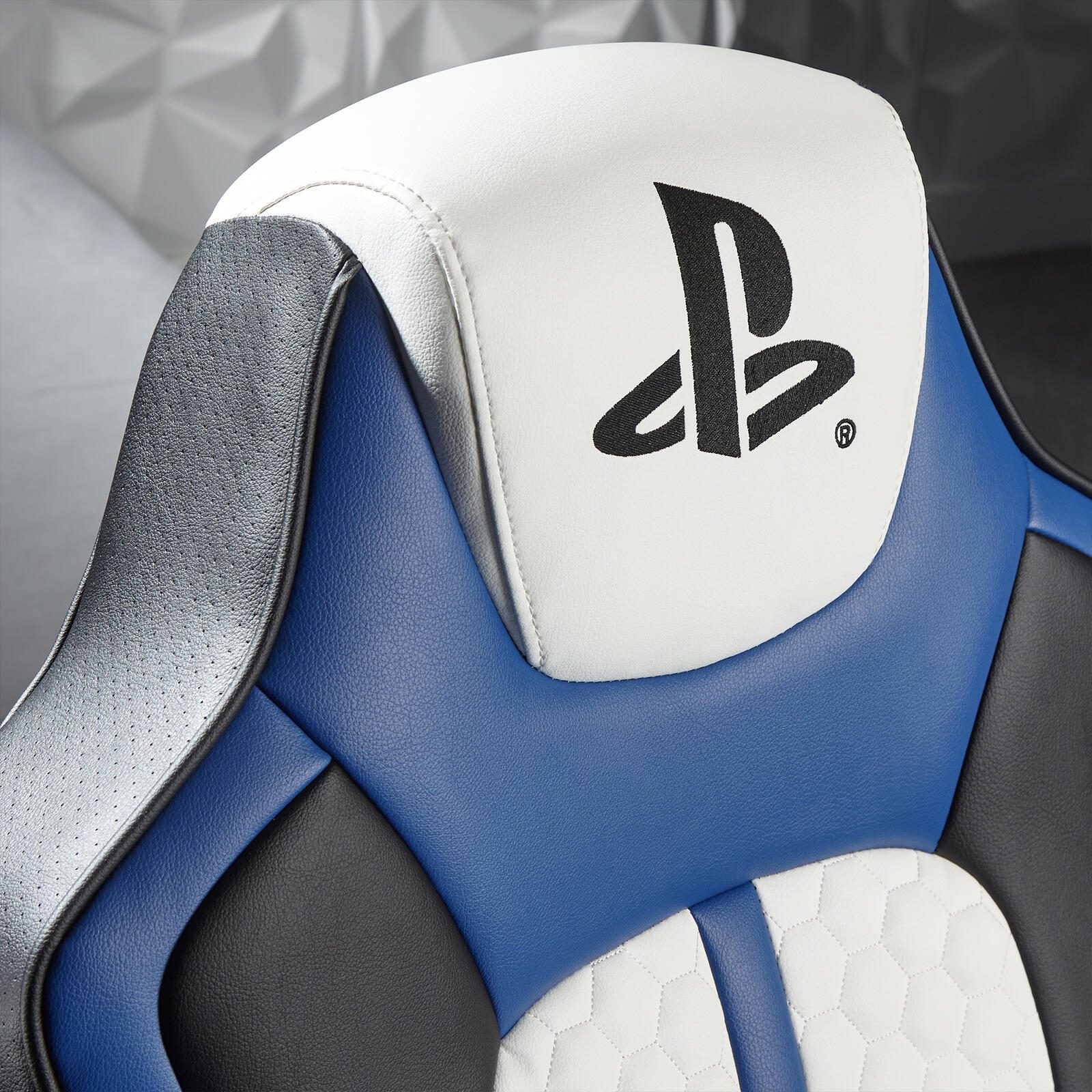 X Rocker Sony Playstation® Legend 2.1 Gaming-Sessel mit Stereo-Lautsprechersystem und Vibrationsmotor - blau/schwarz/weiß