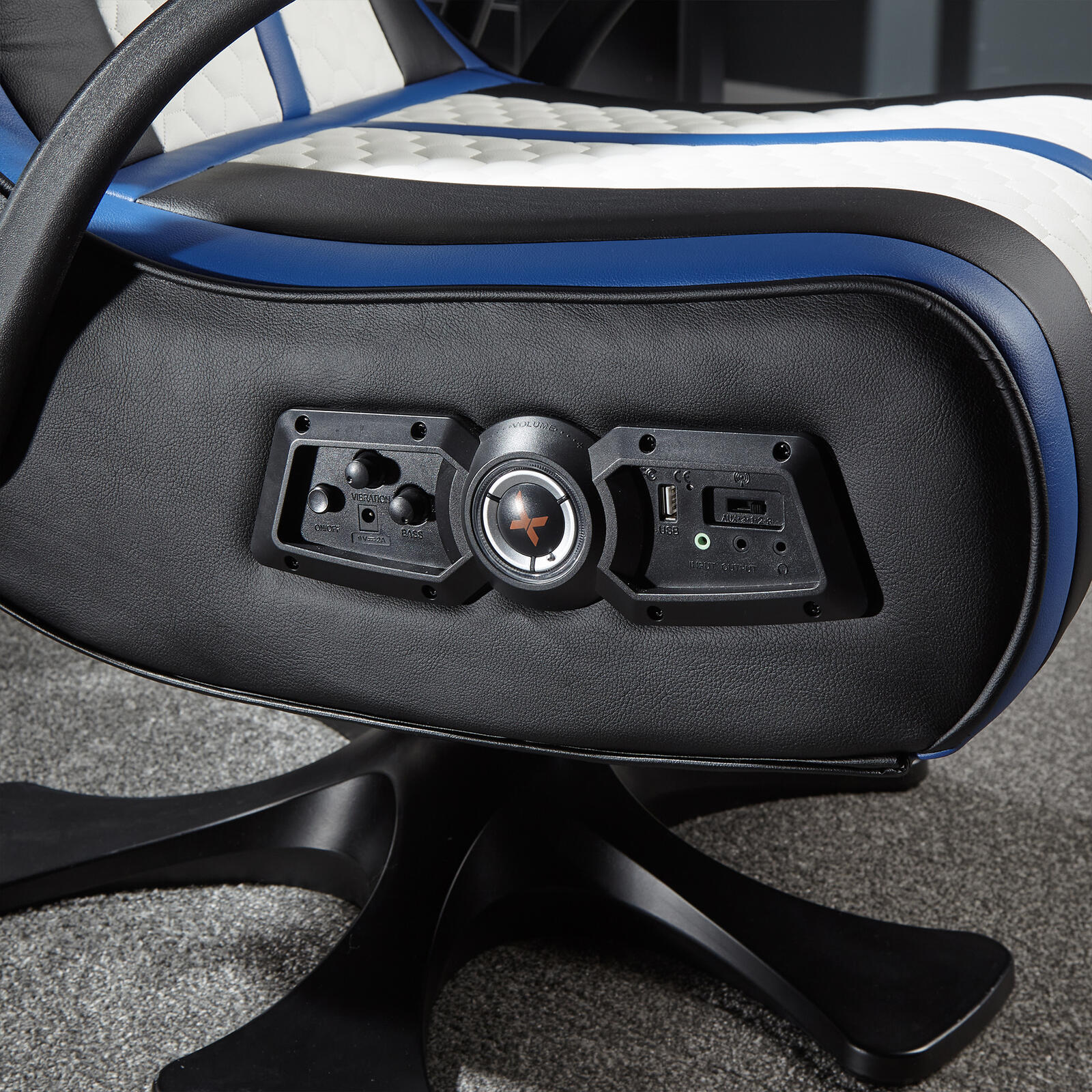 X Rocker Sony Playstation® Legend 2.1 Gaming-Sessel mit Stereo-Lautsprechersystem und Vibrationsmotor - blau/schwarz/weiß