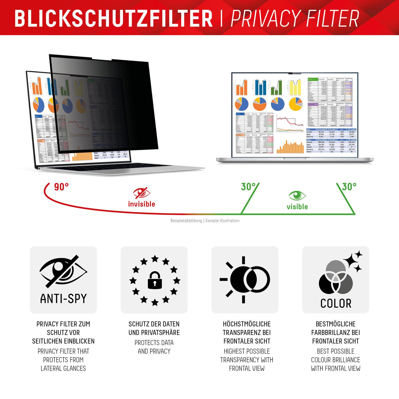 DISPLEX PRIVACY SAFE Wiederablösbarer 2-Wege Blickschutzfilter für Laptop/ Notebook (randlos/frameless) 15,6'' (16:9)