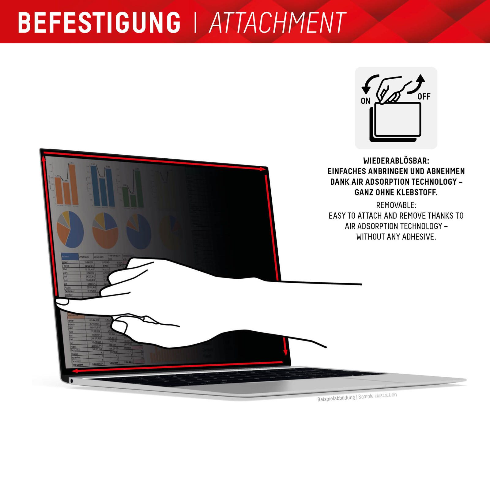 DISPLEX PRIVACY SAFE Wiederablösbarer 2-Wege Blickschutzfilter für Laptop/ Notebook (randlos/frameless) 15,6'' (16:9)