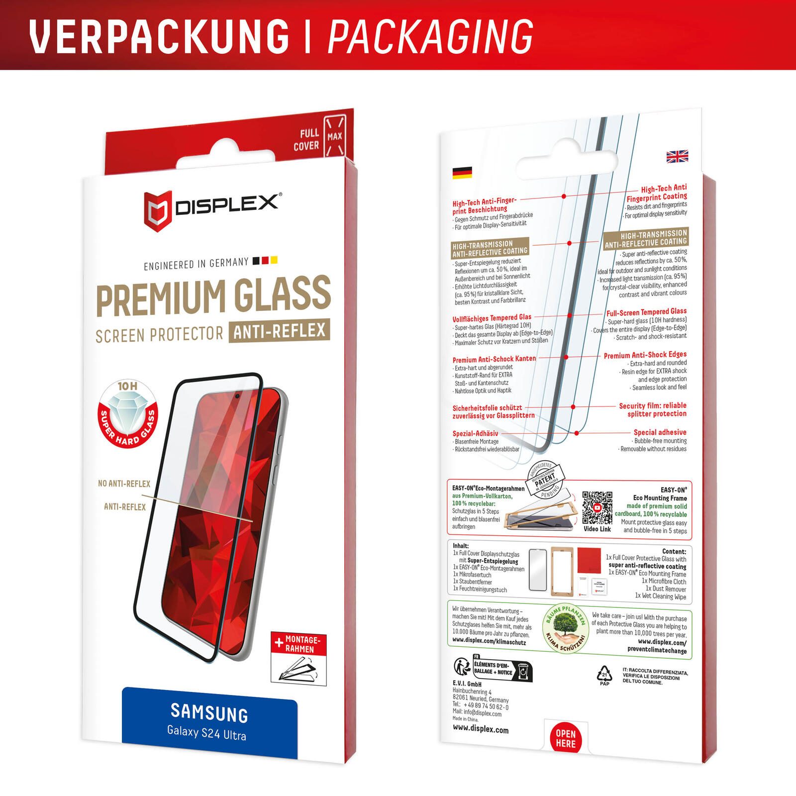 DISPLEX Premium Anti-Reflex Panzerglas (super-entspiegelt, FC, 10H) für Samsung Galaxy S24 Ultra