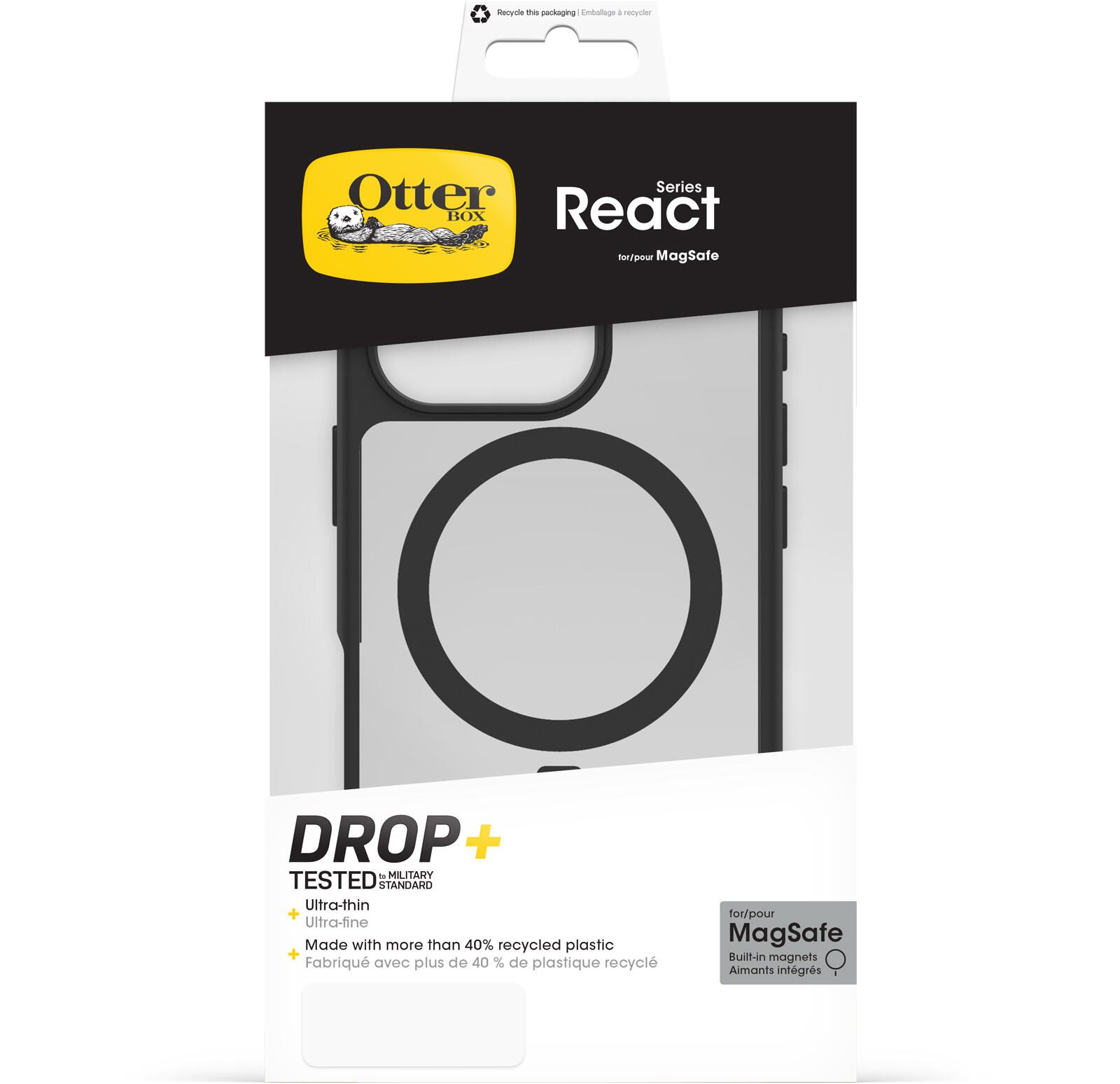 OtterBox React MagSafe Apple iPhone 16 Pro Black Crystal - clear/black