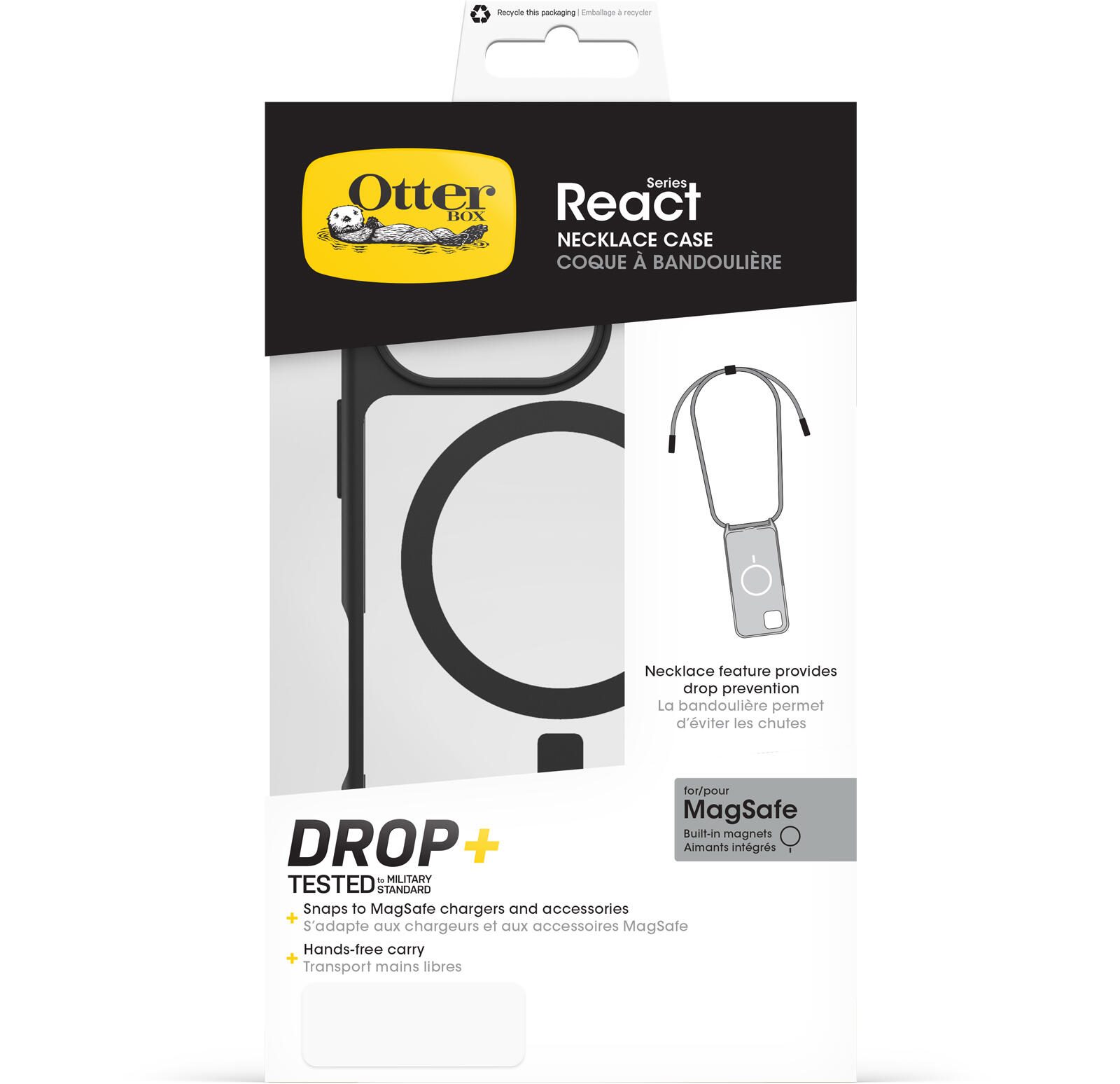 OtterBox React Necklace MagSafe Apple iPhone 16 Pro Black Crystal - clear/black