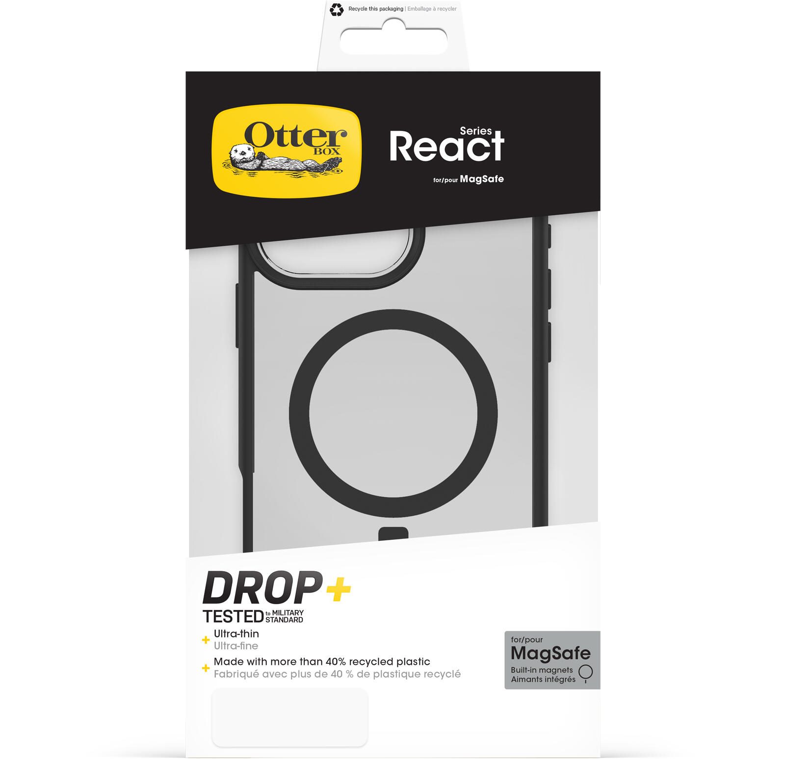 OtterBox React MagSafe Apple iPhone 16 Pro Max Black Crystal - clear/black