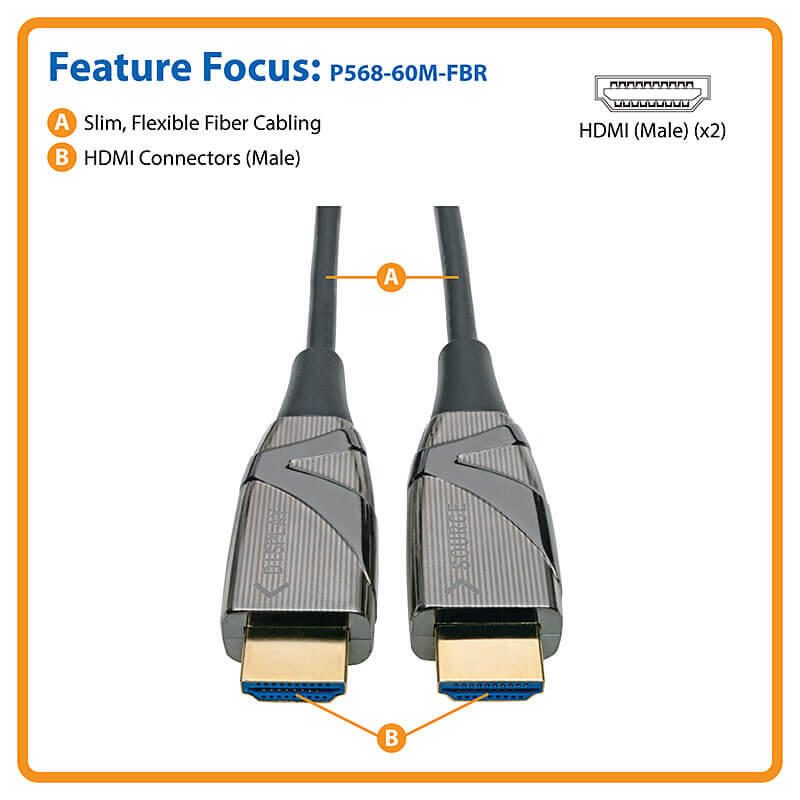 Eaton Tripp Lite Series Aktives optisches 4K-HDMI-Faserkabel (AOC) - 4K 60 Hz, HDR, 4:4:4 (Stecker/Stecker), 60 m