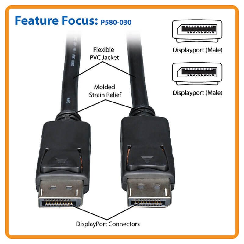 Eaton Tripp Lite Series DisplayPort Kabel mit Verriegelungen, 4K @ 30 Hz, (Stecker/Stecker) 30 ft. (9.14 m)