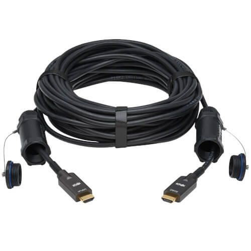 Eaton Tripp Lite Series High-Speed Armored HDMI Fiber Active Optical Kabel (AOC) mit Hooded Verbinder - 4K @ 60 Hz, HDR, IP68, Stecker/Stecker, Schwarz, 50 m 