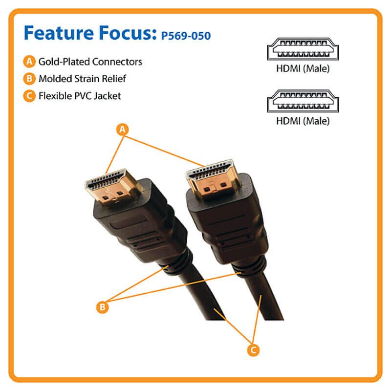 Eaton Tripp Lite Series Standard Speed HDMI Kabel mit Ethernet, Digital Video mit Audio (Stecker/Stecker), 50 ft. (15.24 m)