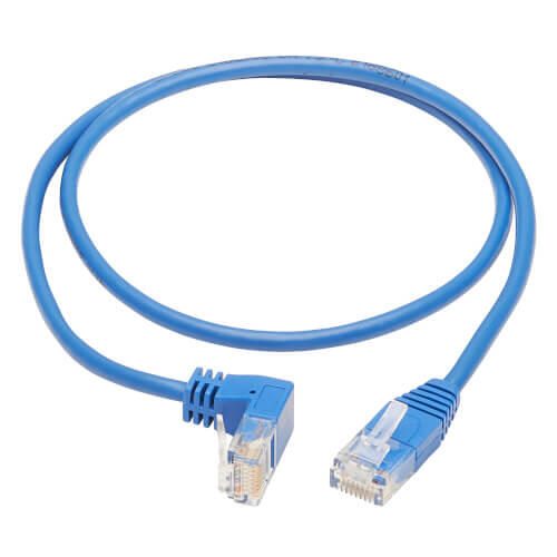 Eaton Tripp Lite Series Down-Angle Cat6 Gigabit Molded Slim UTP Ethernet Kabel (RJ45 Right-Angle Down M zu RJ45 M), Blue, 3 ft. (0.91 m)
