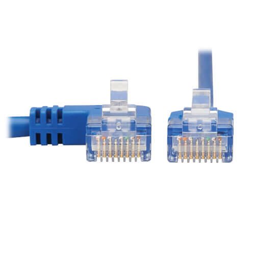 Eaton Tripp Lite Series Left-Angle Cat6 Gigabit Molded Slim UTP Ethernet Kabel (RJ45 Left-Angle M zu RJ45 M), Blue, 15 ft. (4.57 m)