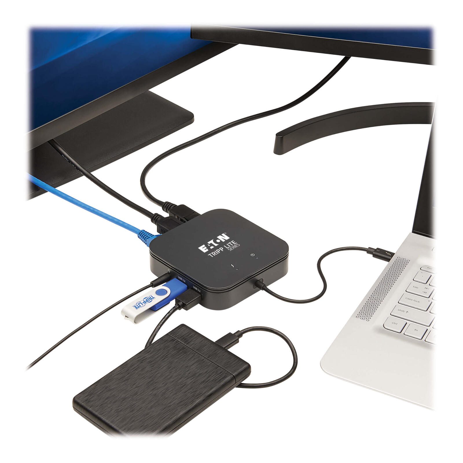 Eaton Tripp Lite Series Thunderbolt 3 Dual Monizur Docking Station - 8K/30Hz DisplayPort, 4K/60Hz HDMI, USB 3.2 Gen 2, GbE, 60W PD Charging - Schwarz