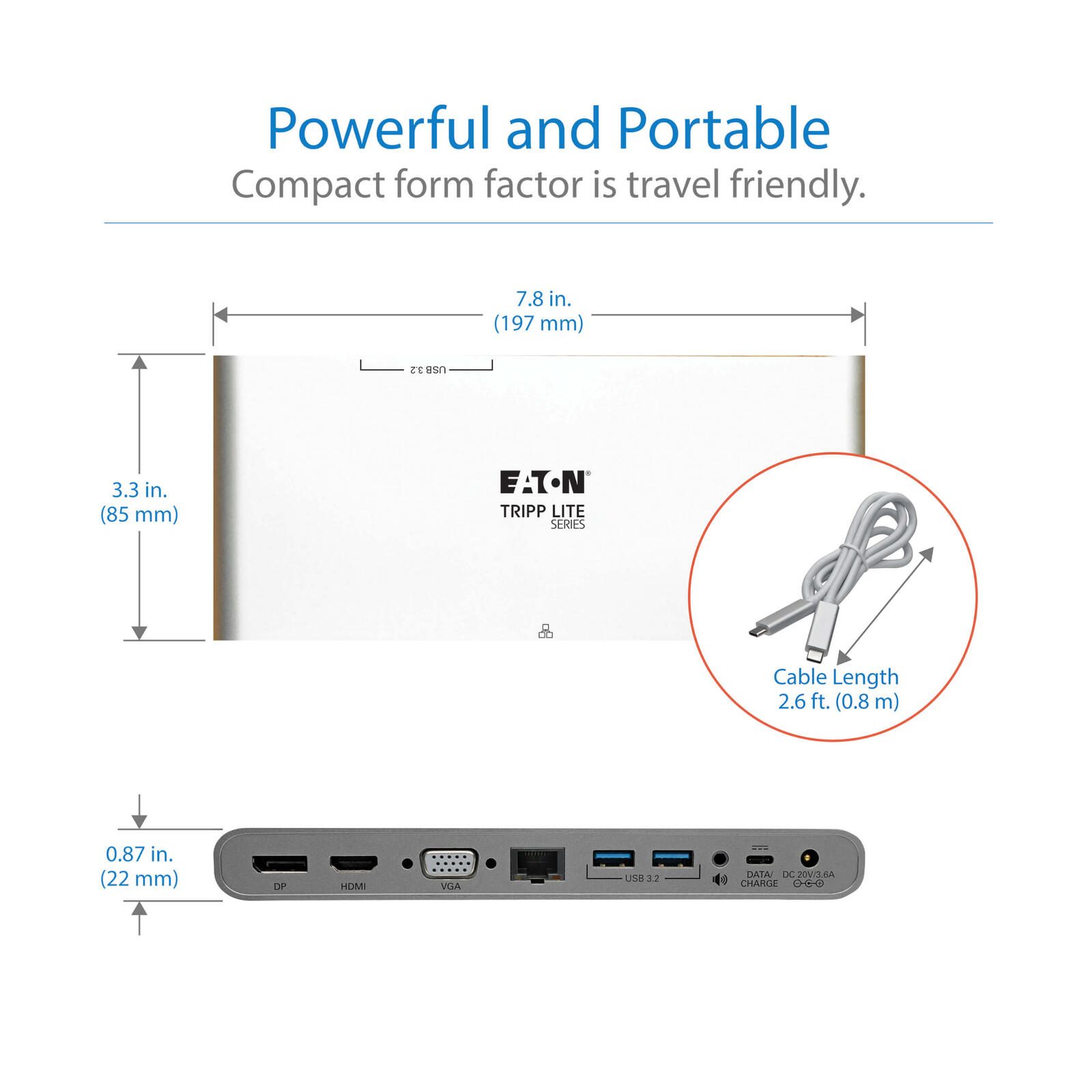 Eaton Tripp Lite Series USB-C Dock, Triple Display - 4K HDMI/DisplayPort, VGA, USB 3.2 Gen 1, USB-A/USB-C Hub, GbE, 100W PD Charging, International Power Kabels
