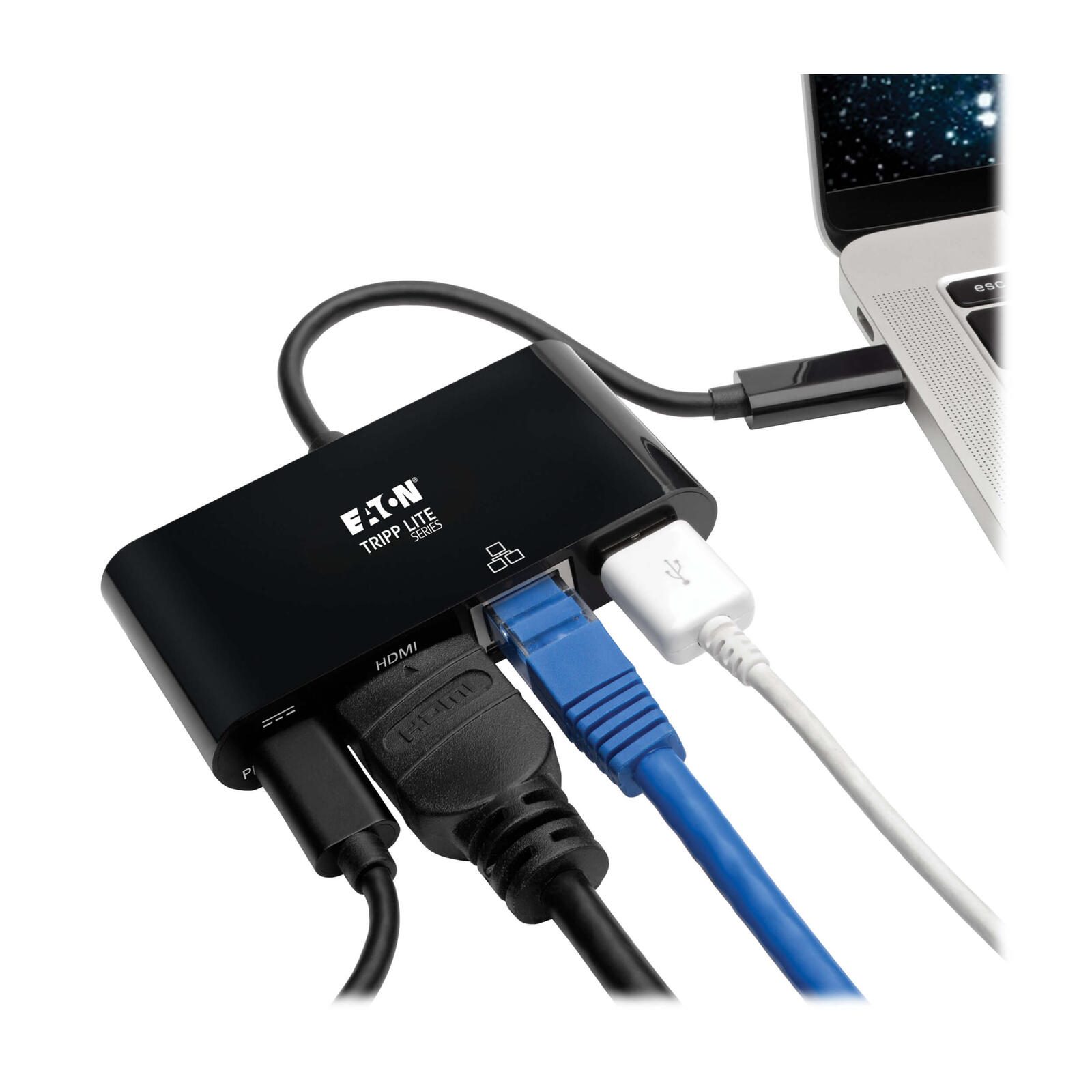 Eaton Tripp Lite Series USB-C Multiport Adapter - 4K HDMI, USB-A Port, GbE, 60W PD Charging, HDCP, Schwarz
