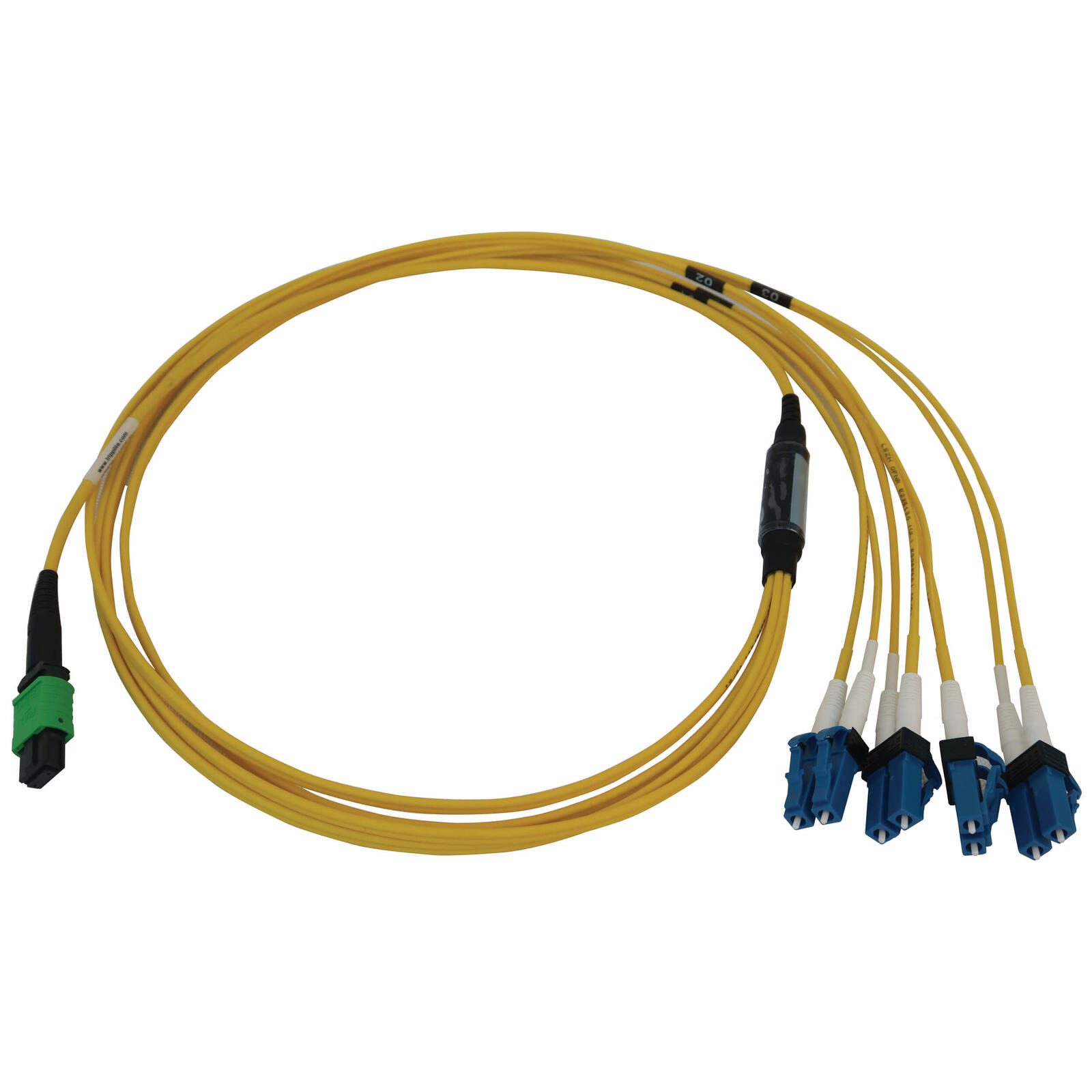 Eaton Tripp Lite Series 400G Singlemode 9/125 OS2 Switchable Fiber Optic Kabel (12F MTP/MPO-APC zu 4x Duplex LC/UPC F/M), 5 m