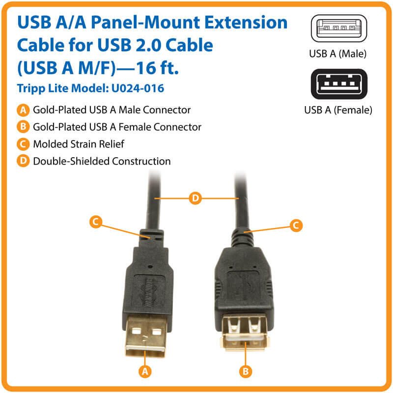 Eaton Tripp Lite Series USB 2.0 Verlängerung Kabel (A M/F) 16 ft. (4.88 m)