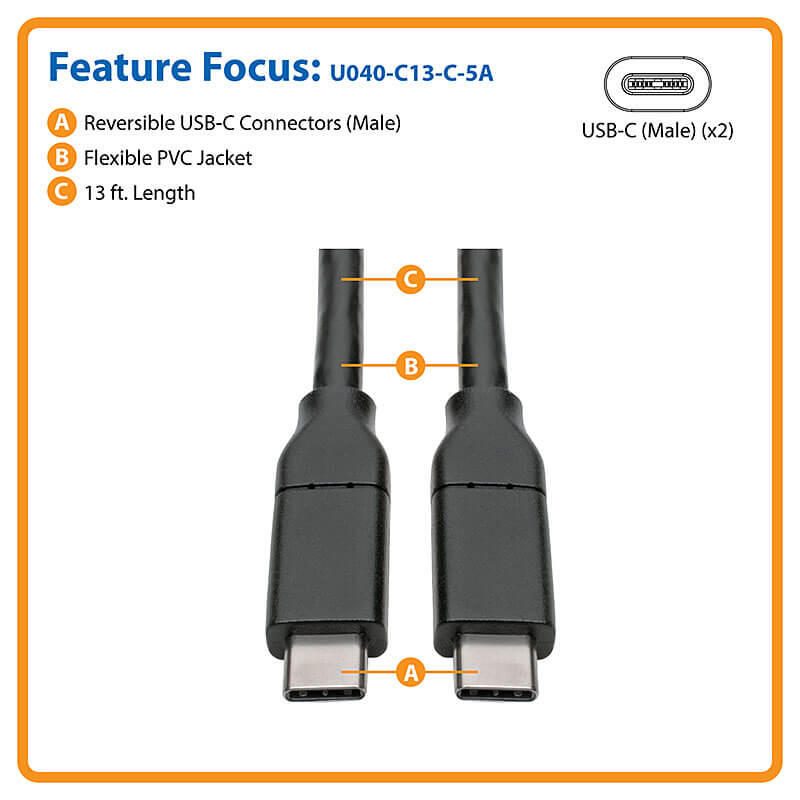 Eaton Tripp Lite Series USB-C Kabel (Stecker/Stecker) - USB 2.0, 5A Rated, USB-IF Certified, Thunderbolt 3, 13 ft. (3.96 m)
