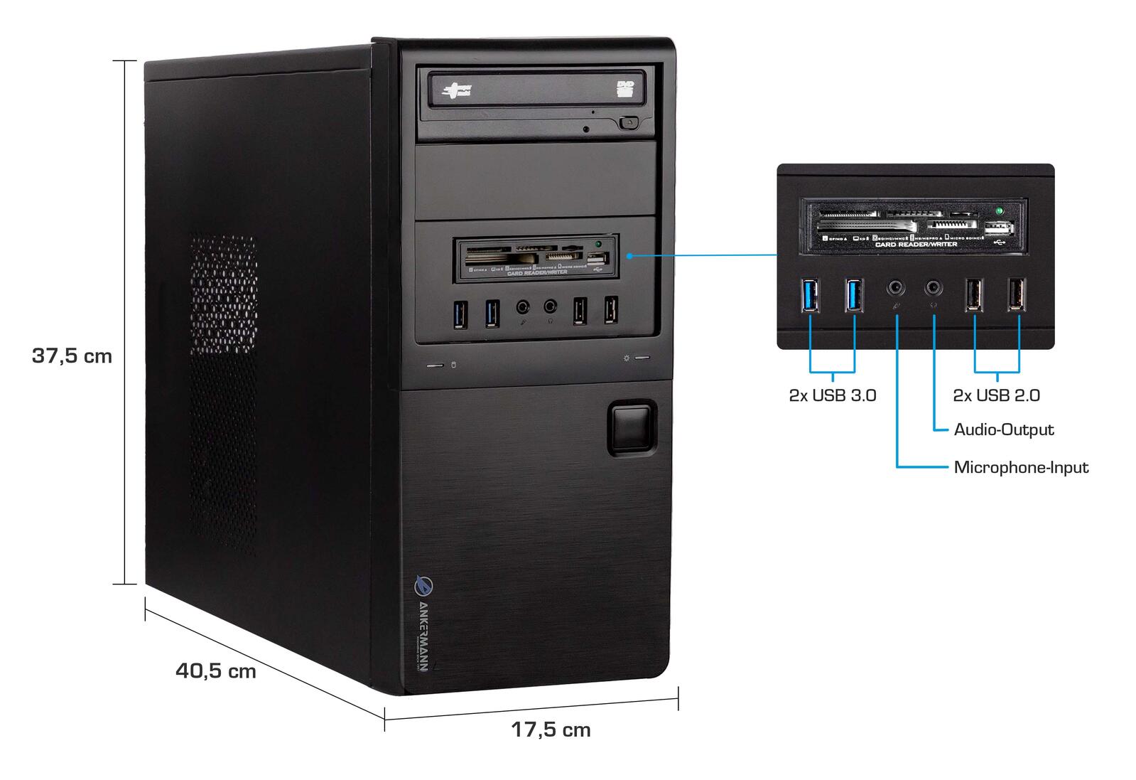 Ankermann Business V2 Work Desktop PC, AMD Ryzen 5 5600G, 16GB RAM, 1TB M.2 SSD