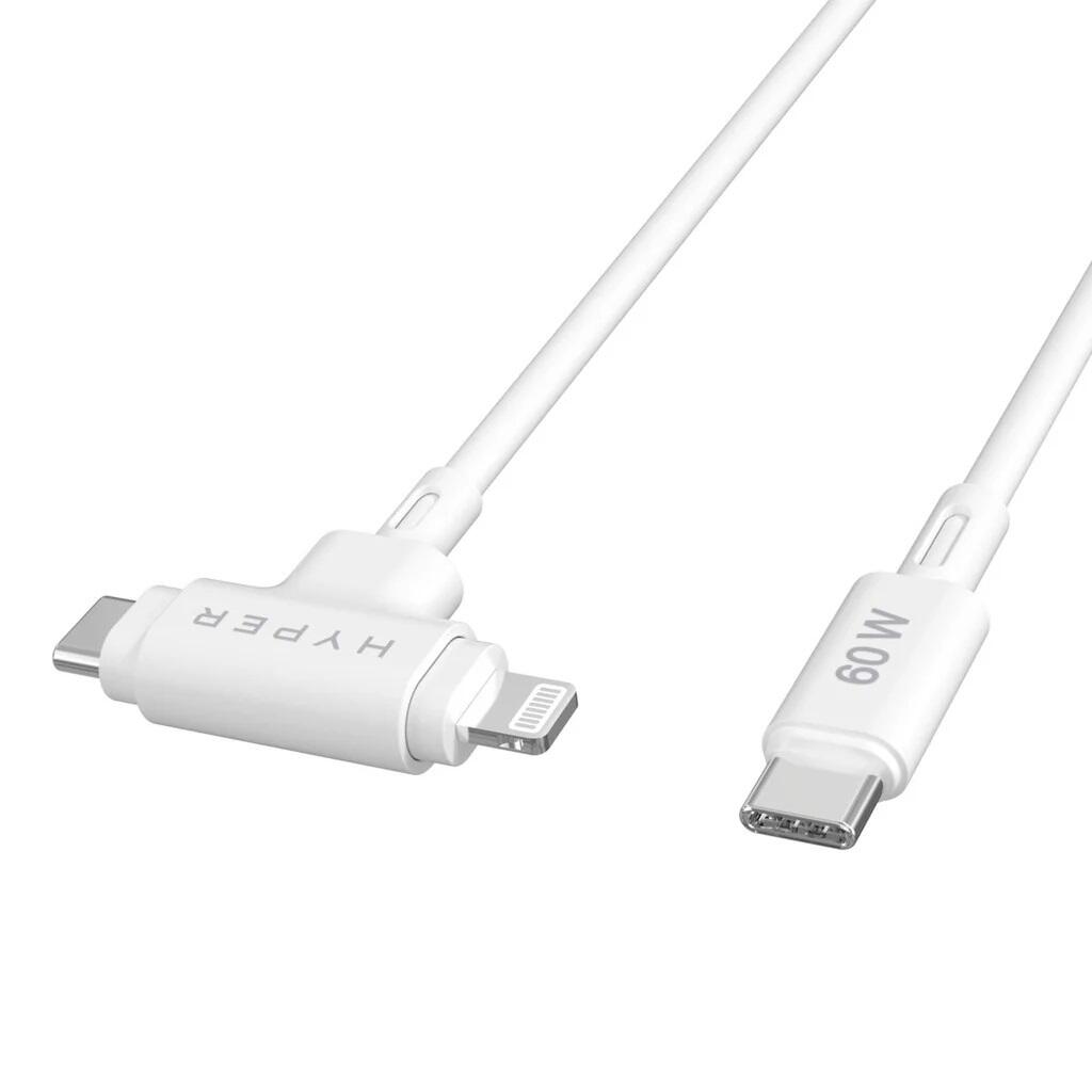 Hyper® HyperJuice USB-C und Lightning Hybrid-Silikonkabel (1,5m) - Weiß