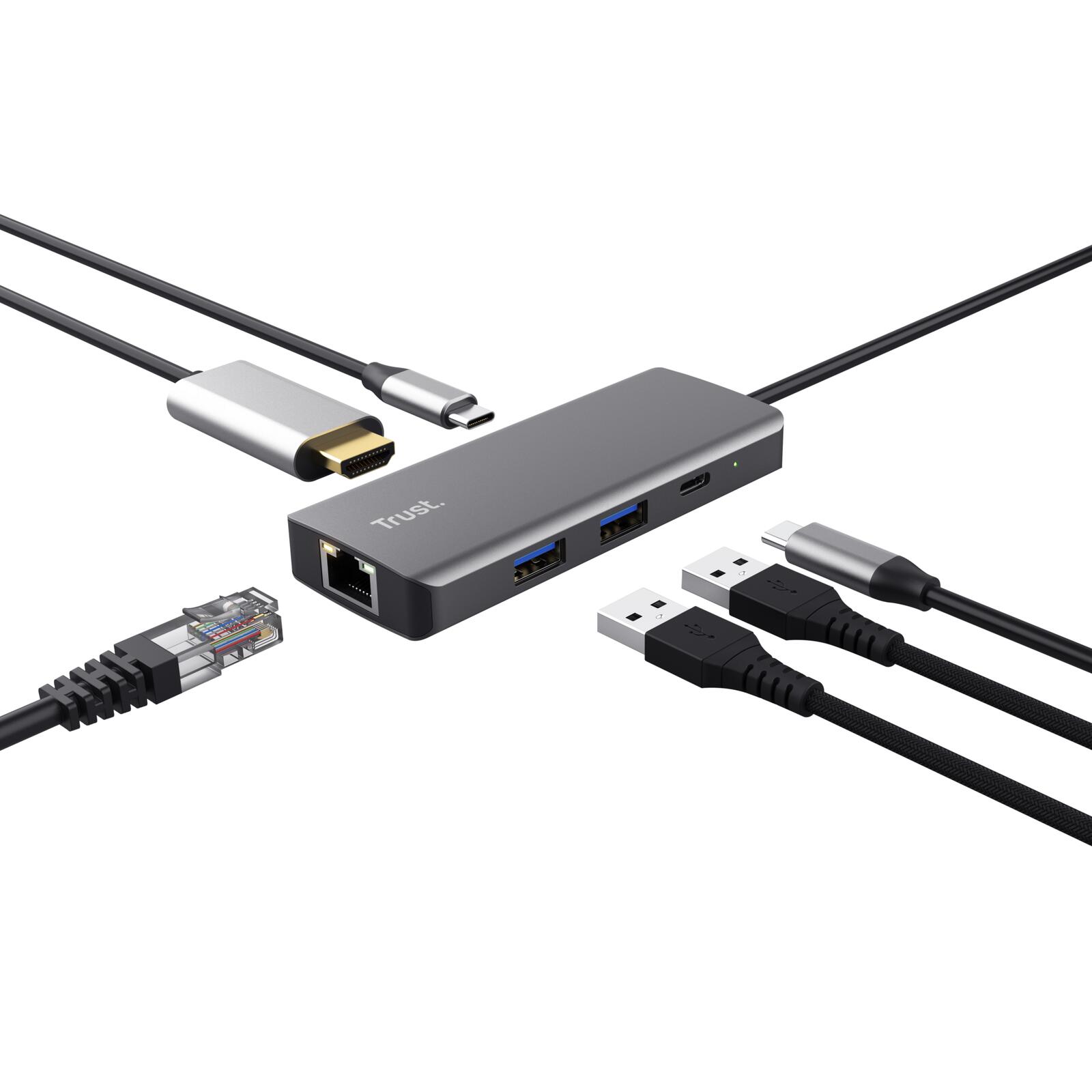 Trust Dalyx 6-in-1 USB-C Multi-Port Adapter - Silber
