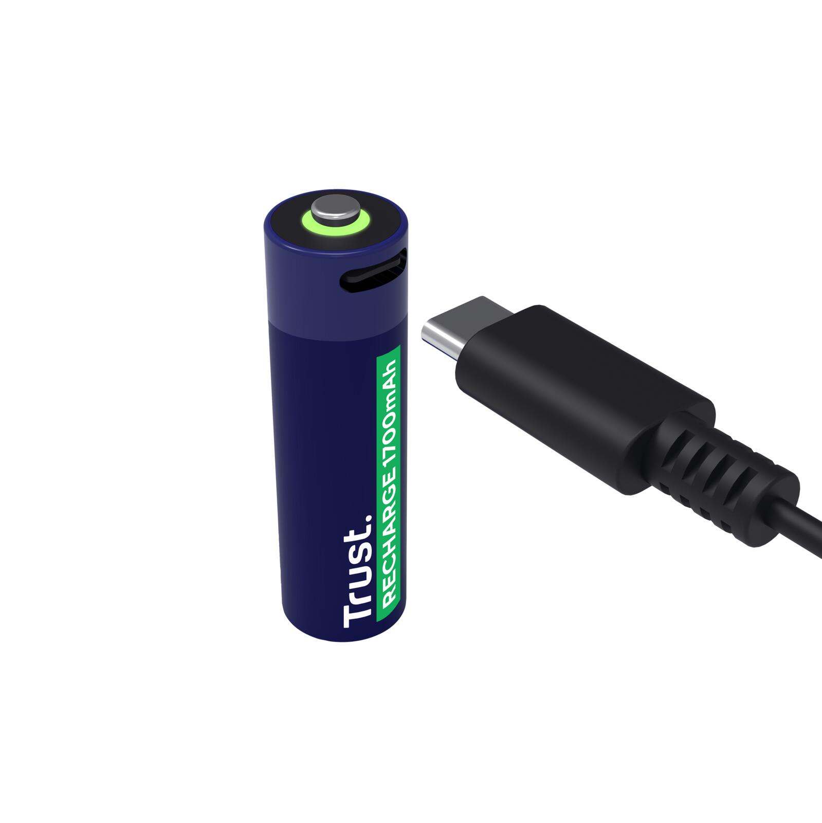 Trust Haushaltsbatterie Wiederaufladbarer Akku AA für USB-C