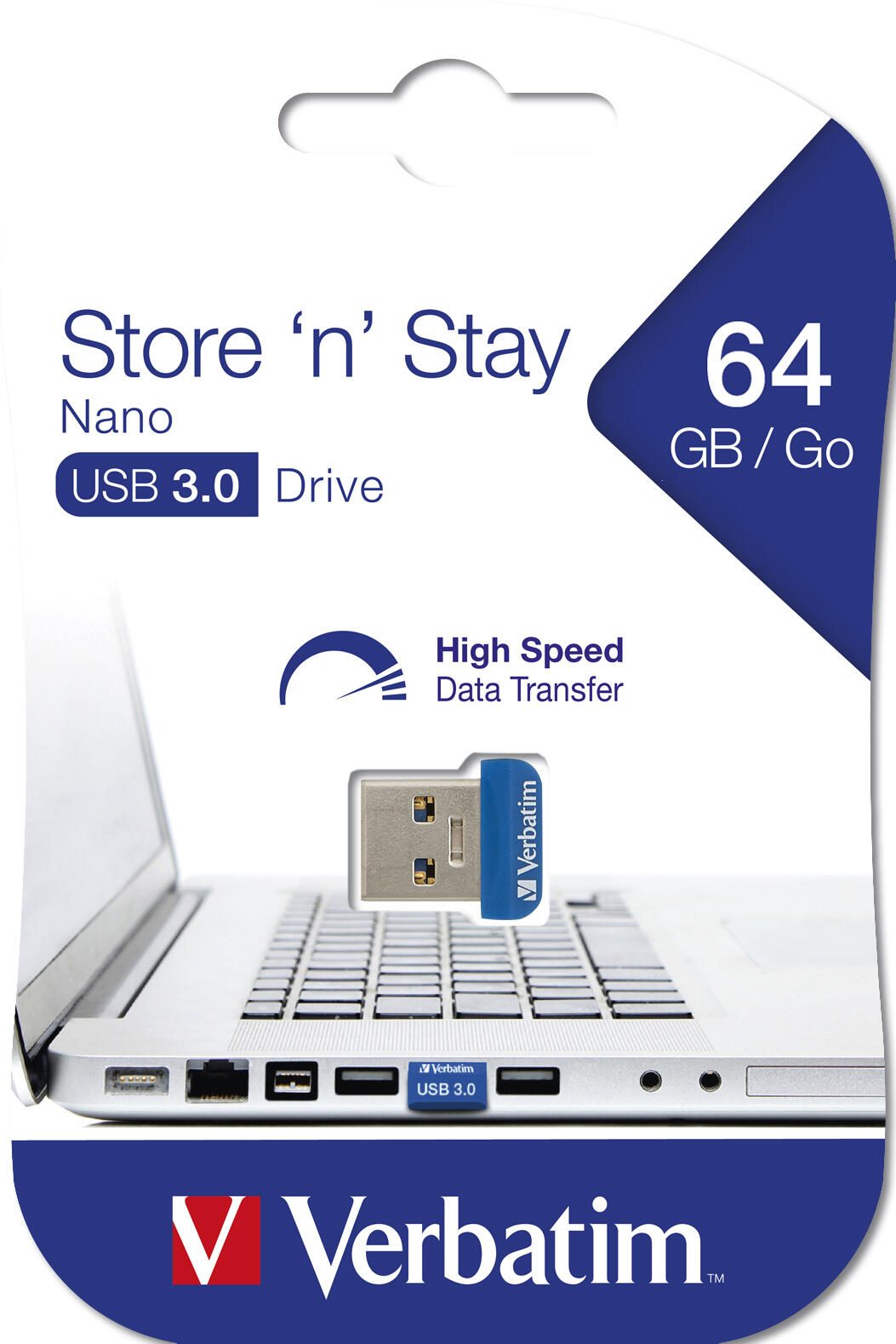 Verbatim Store 'n' Stay NANO - USB 3.0-Stick 64 GB - Blau