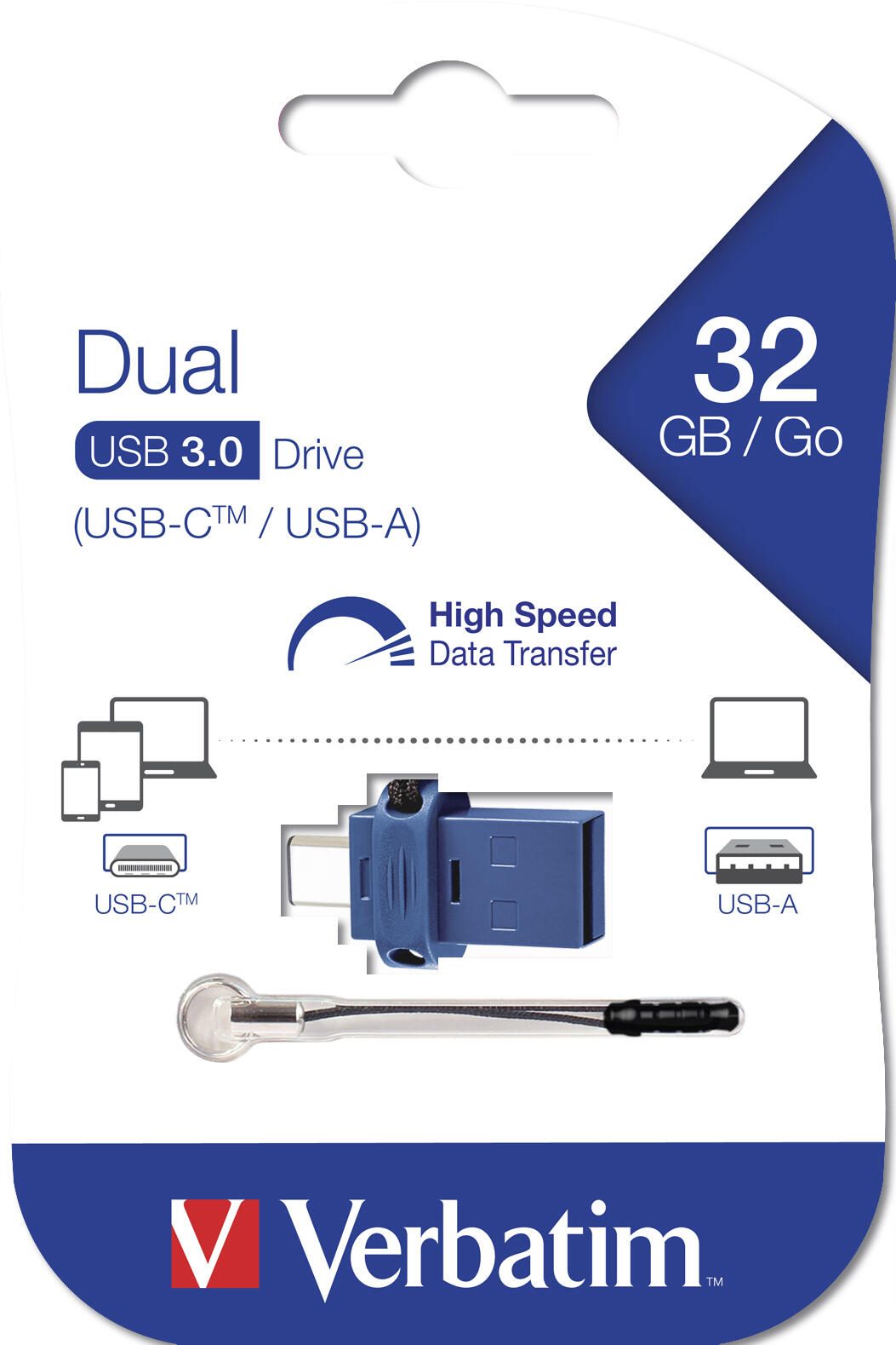 Verbatim Dual - USB 3.0-Stick 32 GB - USB-C / USB-A - Blau