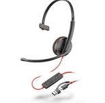 Poly Blackwire 3210 Monaurales USB-C Headset + USB-C/A-Adapter