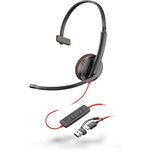 Poly Blackwire 3210 Monaurales USB-C Headset + USB-C/A-Adapter